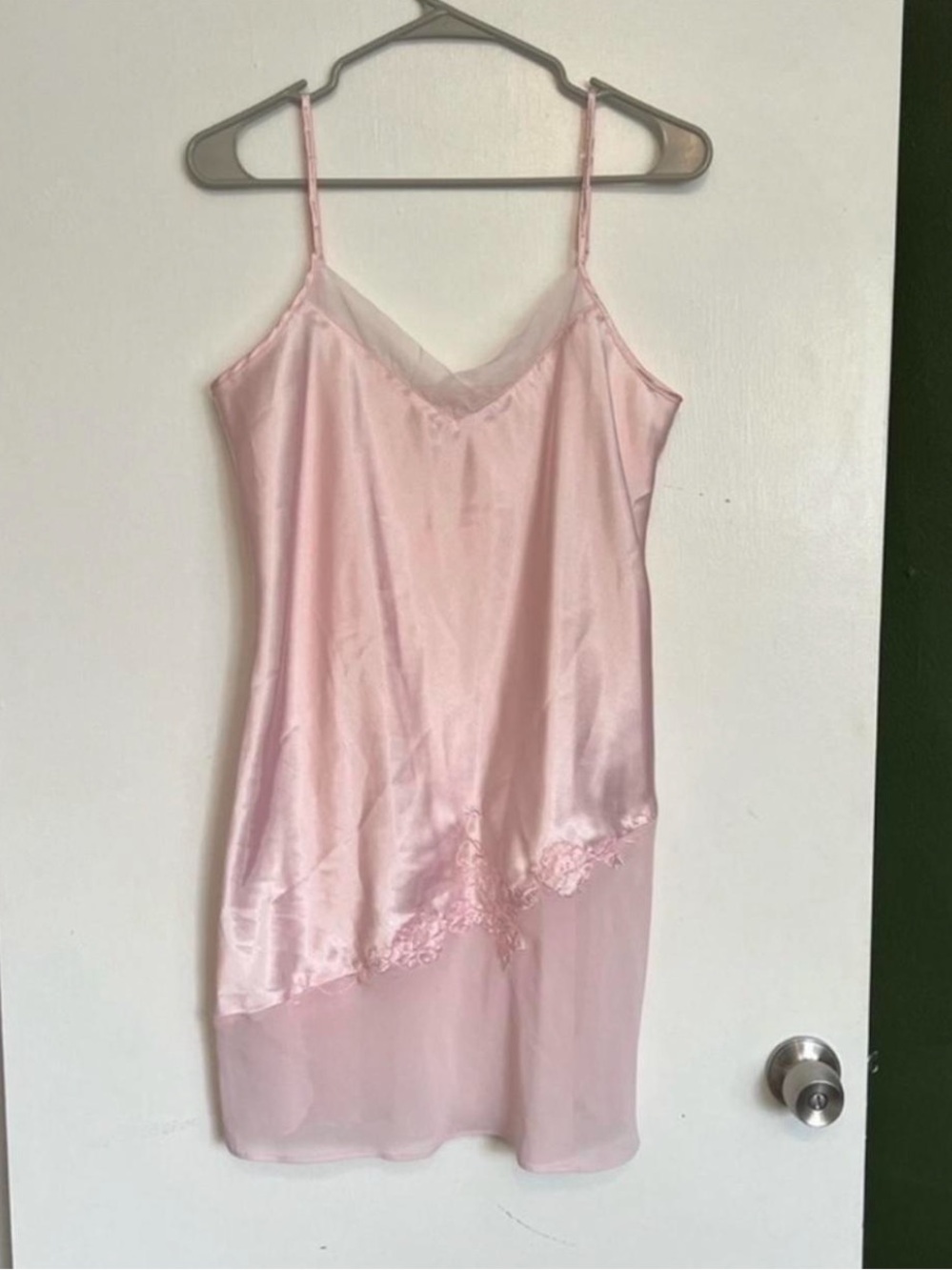 Valerie Stevens intimates pale pink satin  chiffon slip mini dress Size medium